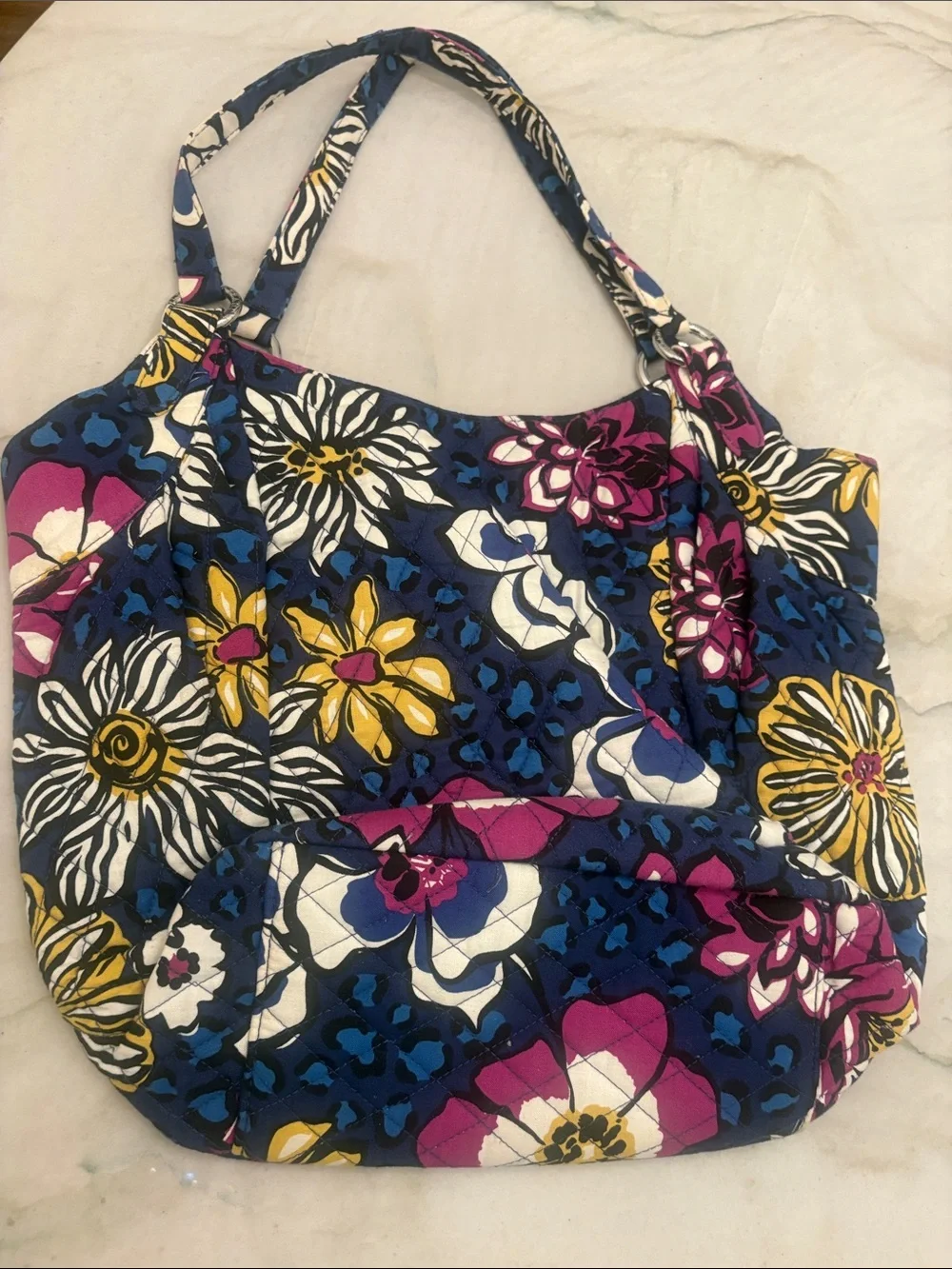 Vera Bradley Navy Floral Tote with Pink & Yellow Accents